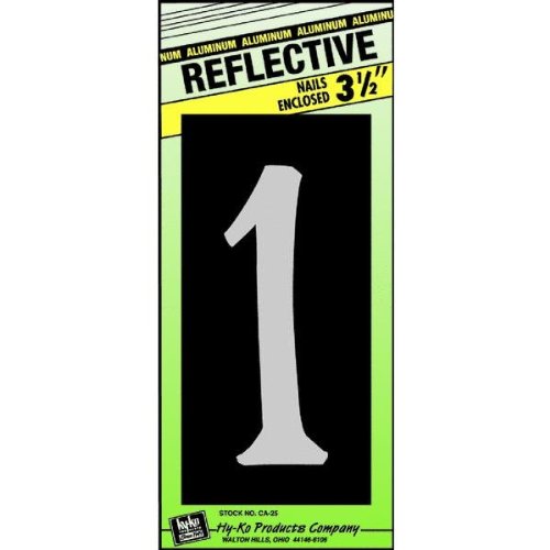 Hy-Ko CA-25/1 Reflective Aluminum House Number 1 Sign, 3-1/2"