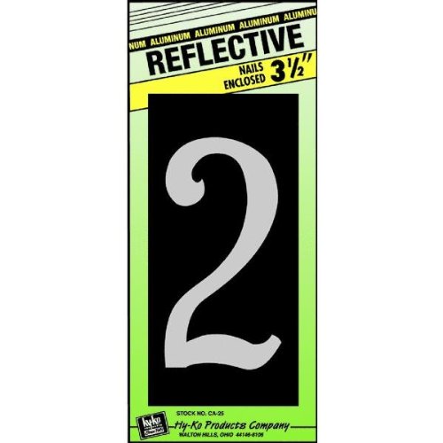 Hy-Ko CA-25/2 Reflective Aluminum House Number 2 Sign, 3-1/2"