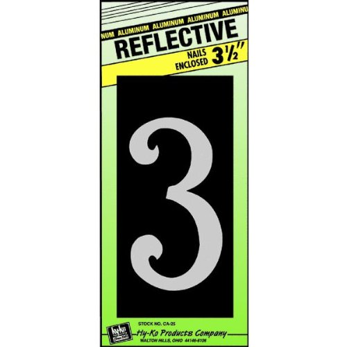 Hy-Ko CA-25/3 Reflective Aluminum House Number 3 Sign, 3-1/2"