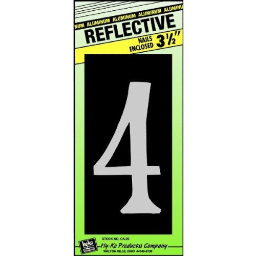 Hy-Ko CA-25/4 Reflective Aluminum House Number 4 Sign, 3-1/2"