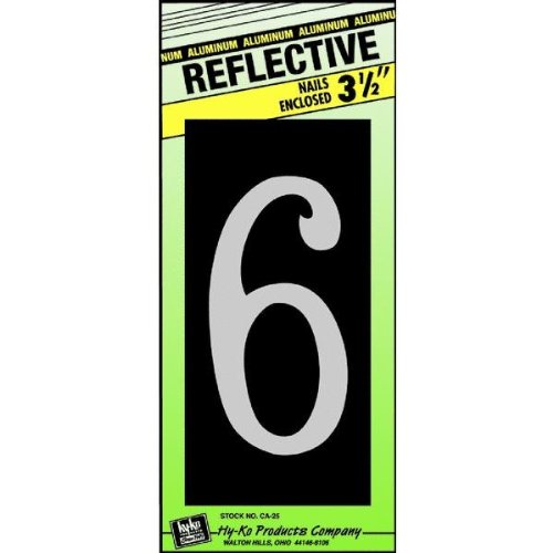Hy-Ko CA-25/6 Reflective Aluminum House Number 6 Sign, 3-1/2"