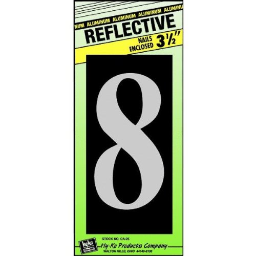 Hy-Ko CA-25/8 Reflective Aluminum House Number 8 Sign, 3-1/2"