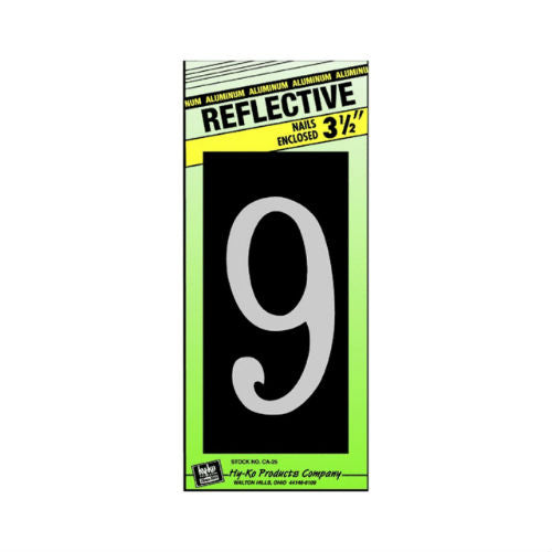 Hy-Ko CA-25/9 Reflective Aluminum House Number 9 Sign, 3-1/2"