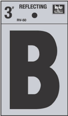 Hy-Ko RV-50/B Reflective Adhesive Vinyl Letter B Sign, 3", Black/Silver
