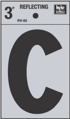 Hy-Ko RV-50/C Reflective Adhesive Vinyl Letter C Sign, 3", Black/Silver