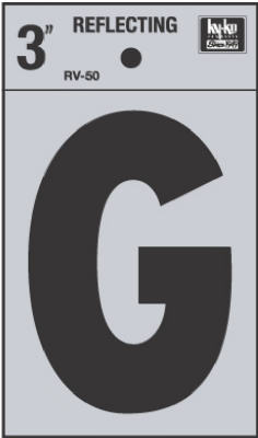 Hy-Ko RV-50/G Reflective Adhesive Vinyl Letter G Sign, 3", Black/Silver