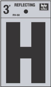 Hy-Ko RV-50/H Reflective Adhesive Vinyl Letter H Sign, 3", Black/Silver