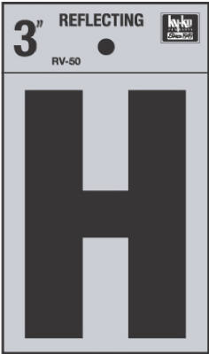 Hy-Ko RV-50/H Reflective Adhesive Vinyl Letter H Sign, 3", Black/Silver