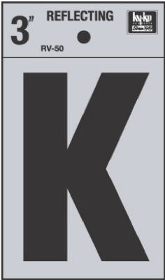 Hy-Ko RV-50/K Reflective Adhesive Vinyl Letter K Sign, 3", Black/Silver