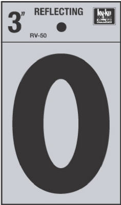 Hy-Ko RV-50/O Reflective Adhesive Vinyl Letter O Sign, 3", Black/Silver
