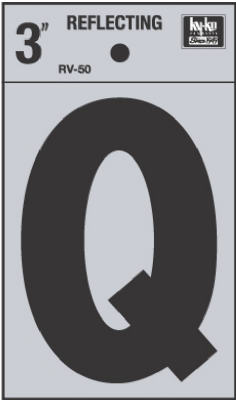 Hy-Ko RV-50/Q Reflective Adhesive Vinyl Letter Q Sign, 3", Black/Silver