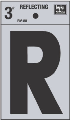 Hy-Ko RV-50/R Reflective Adhesive Vinyl Letter R Sign, 3", Black/Silver