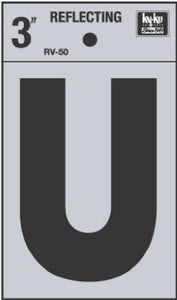 Hy-Ko RV-50/U Reflective Adhesive Vinyl Letter U Sign, 3", Black/Silver