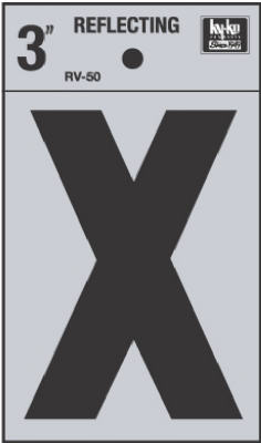 Hy-Ko RV-50/X Reflective Adhesive Vinyl Letter X Sign, 3", Black/Silver