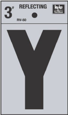 Hy-Ko RV-50/Y Reflective Adhesive Vinyl Letter Y Sign, 3", Black/Silver
