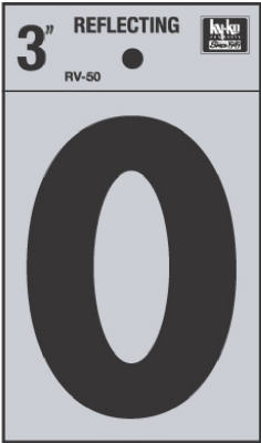 Hy-Ko RV-50/0 Reflective Adhesive Vinyl Number 0 Sign, 3", Black/Silver