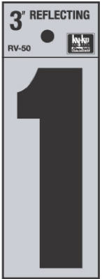 Hy-Ko RV-50/1 Reflective Adhesive Vinyl Number 1 Sign, 3", Black/Silver