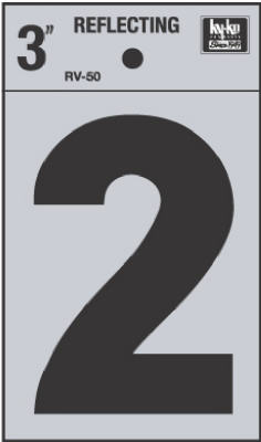 Hy-Ko RV-50/2 Reflective Adhesive Vinyl Number 2 Sign, 3", Black/Silver