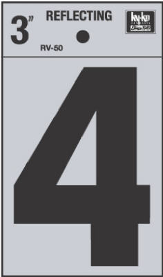 Hy-Ko RV-50/4 Reflective Adhesive Vinyl Number 4 Sign, 3", Black/Silver