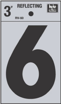 Hy-Ko RV-50/6 Reflective Adhesive Vinyl Number 6 Sign, 3", Black/Silver