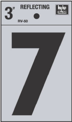 Hy-Ko RV-50/7 Reflective Adhesive Vinyl Number 7 Sign, 3", Black/Silver