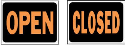 Hy-Ko 3045 Reversible Open/Closed Sign, 9" x 12", Hy-Glo Orange & Black