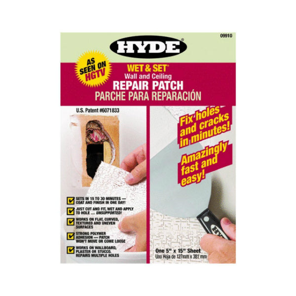 Hyde® 09910 Wet & Set® 30-Minute Wall & Ceiling Repair Patch, 5" x 15"