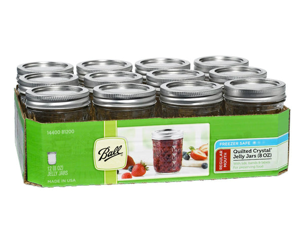 Ball® 1440081200 Quilted Crystal Regular Mouth Jelly Jars, 8 Oz, 12-Pack