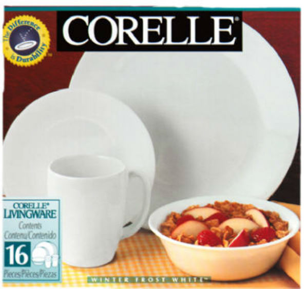 Corelle 6022003 Livingware Dinnerware Set, Winter Frost White, 16-Piece