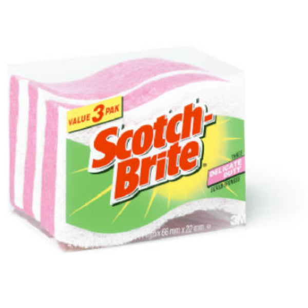 Scotch-Brite DD-3 Delicate Duty Scrub Sponge, 4.4" x 2.6", Pink, 3-Pack
