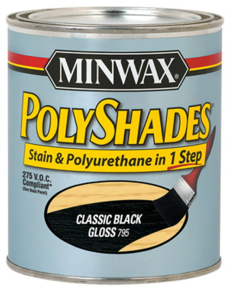 Minwax® 214954444 PolyShades® Stain/Polyurethane Gloss Finish, Classic Black, 1/2 Pt