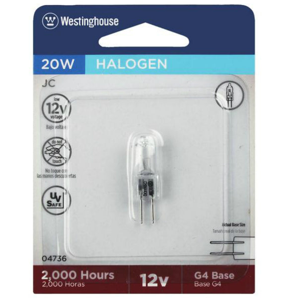 Westinghouse 04736 G4 Base T3 JC Halogen Low Voltage Light Bulb, 20W, 12V, Clear