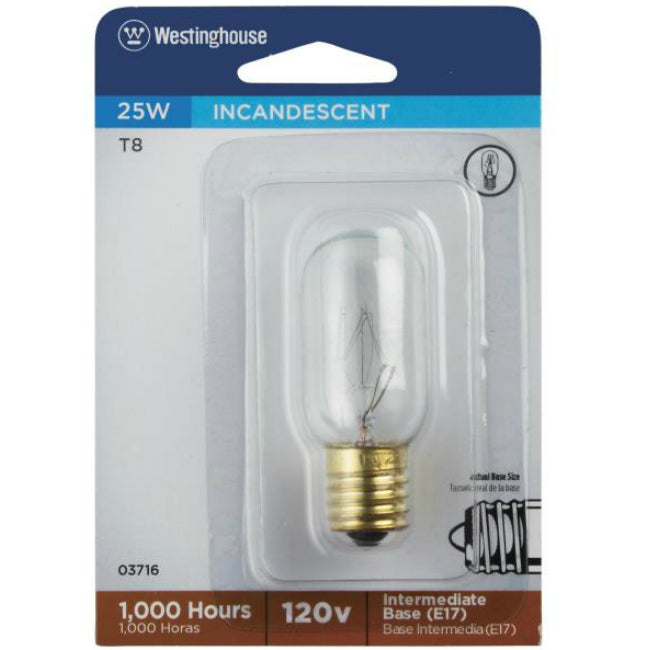 Westinghouse 03716 Incandescent T8 Tubular Light Bulb, 25W, 120V, Clear Finish