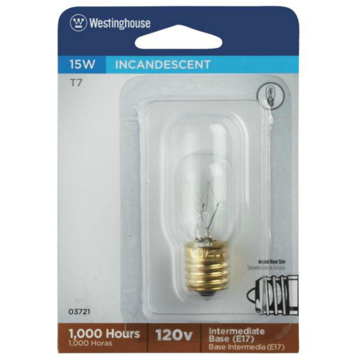 Westinghouse 03721 Intermediate Base T7 Tubular Light Bulb, 15W, 120V, Clear