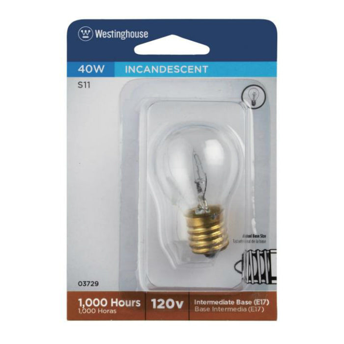 Westinghouse 03729 Hi-Intensity S11 Transparent Light Bulb, 40W, 120V, Clear