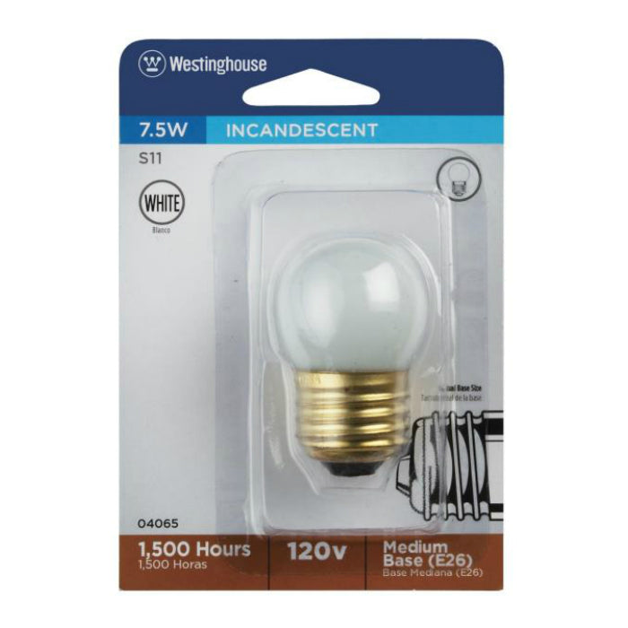 Westinghouse 04065 Standard Base S11 Indicator Light Bulb, 7.5W, White