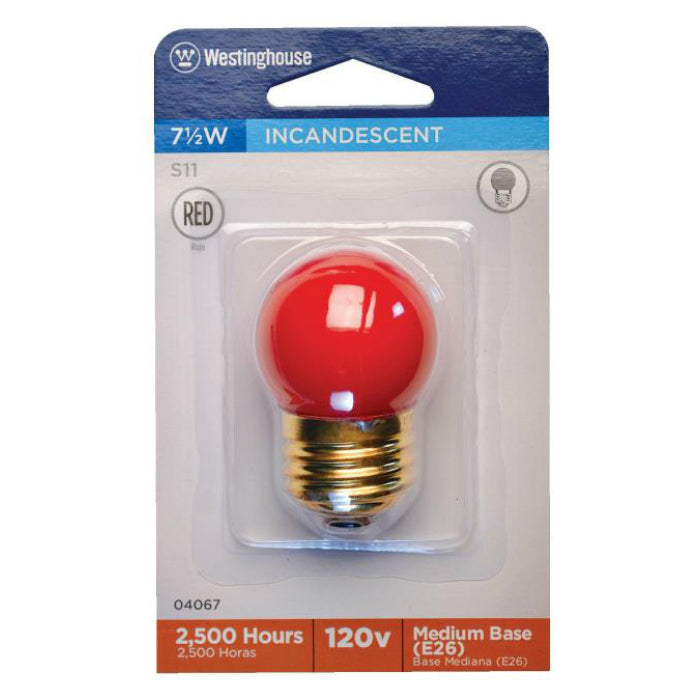 Westinghouse 04067 Standard Base S11 Indicator Light Bulb, 7.5W, Red