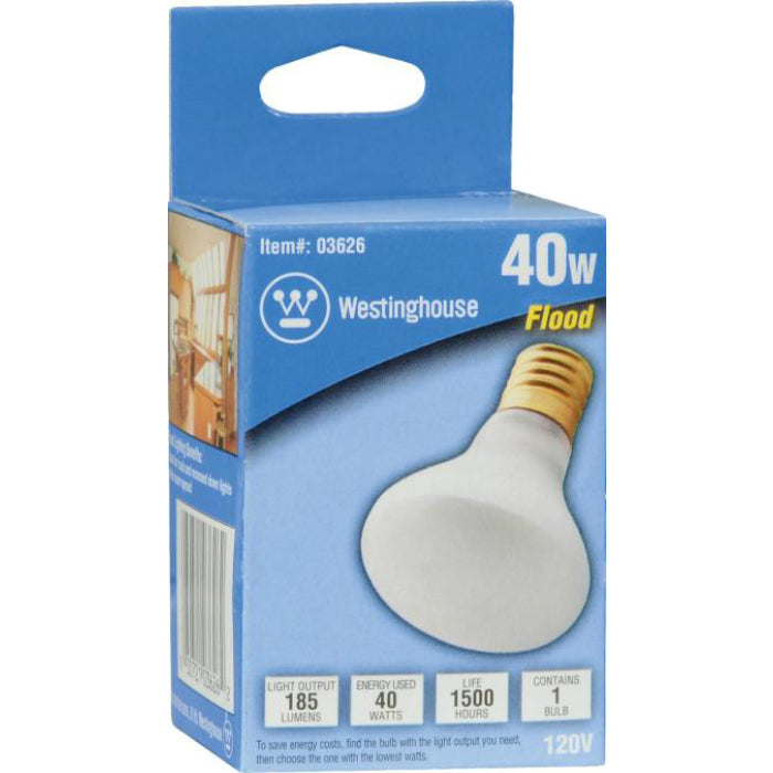 Westinghouse 03626 Incandescent Flood Light Bulb, 40W, 120V, 2.625" MOL