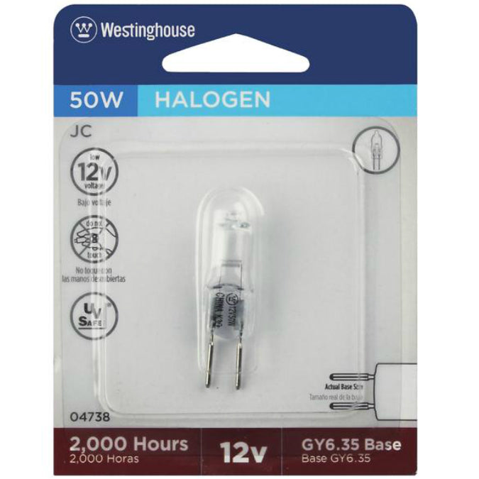 Westinghouse 04738 GY6.35 Base T4 JC Halogen Light Bulb, 50W, 12V, Clear