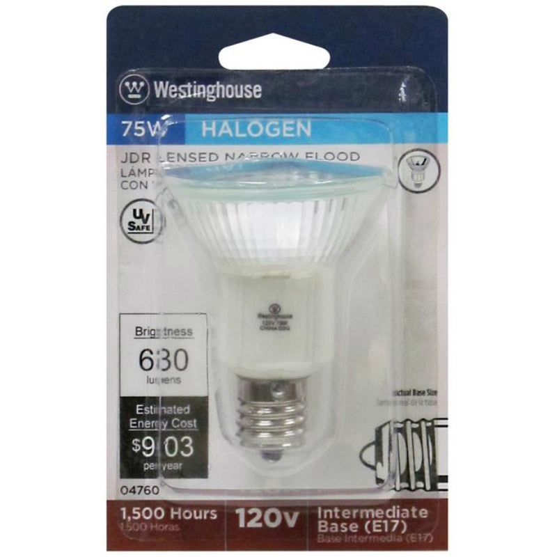 Westinghouse 04760 JDR Halogen Clear Lens Narrow Flood Light Bulb, 75W