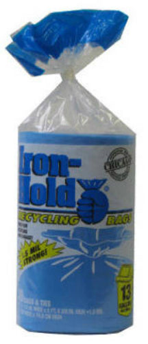 Iron-Hold® 618781 Tall Kitchen Recycling Bags & Ties, Blue, 13-Gal, 30-Count