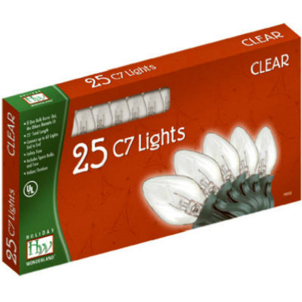 Holiday Wonderland 525C-88 Christmas C7 Transparent 25-Light Set, 25 feet, Clear