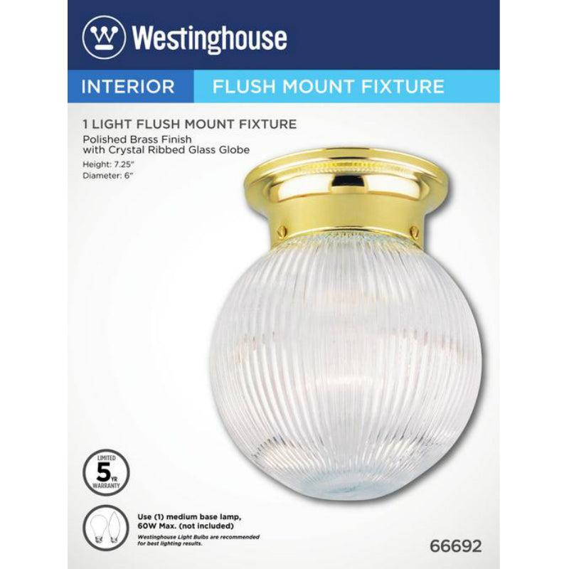 Westinghouse 66692 One-Light Flush-Mount Ceiling Fixture, Polished Brass