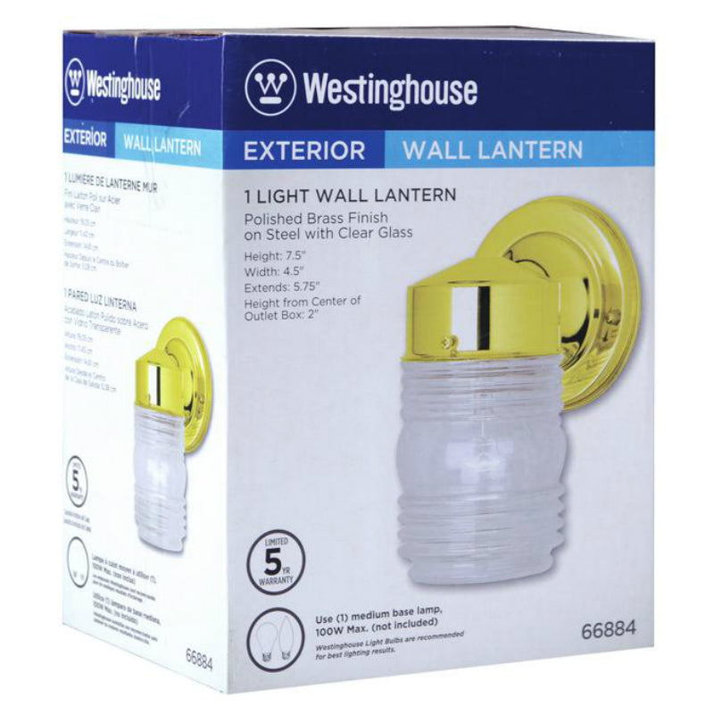 Westinghouse 66884 One-Light Exterior Jelly Jar Wall Lantern, Polished Brass
