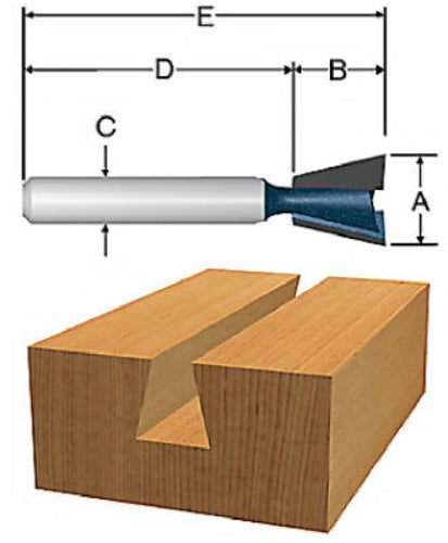 Vermont American 23114 Carbide Tipped Silver Series Dovetail Bit, 1/2"x15 Degree