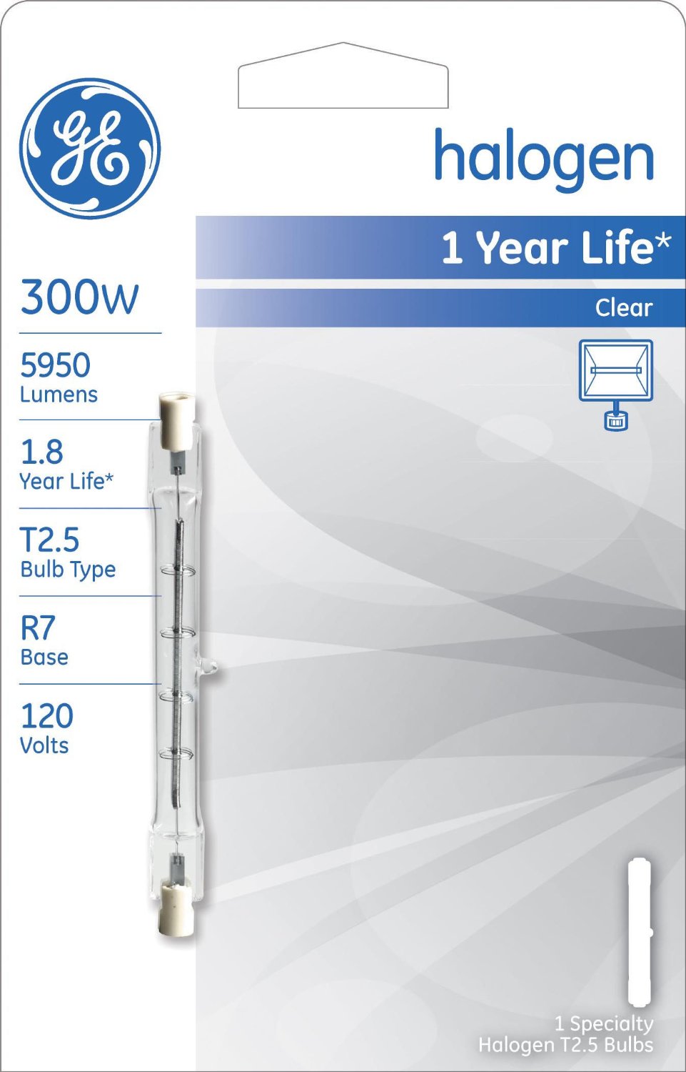 Ge 18902 GE Lighting 19379 Double-Ended T2.5 Quartz Halogen Bulb, Clear, 300W ...