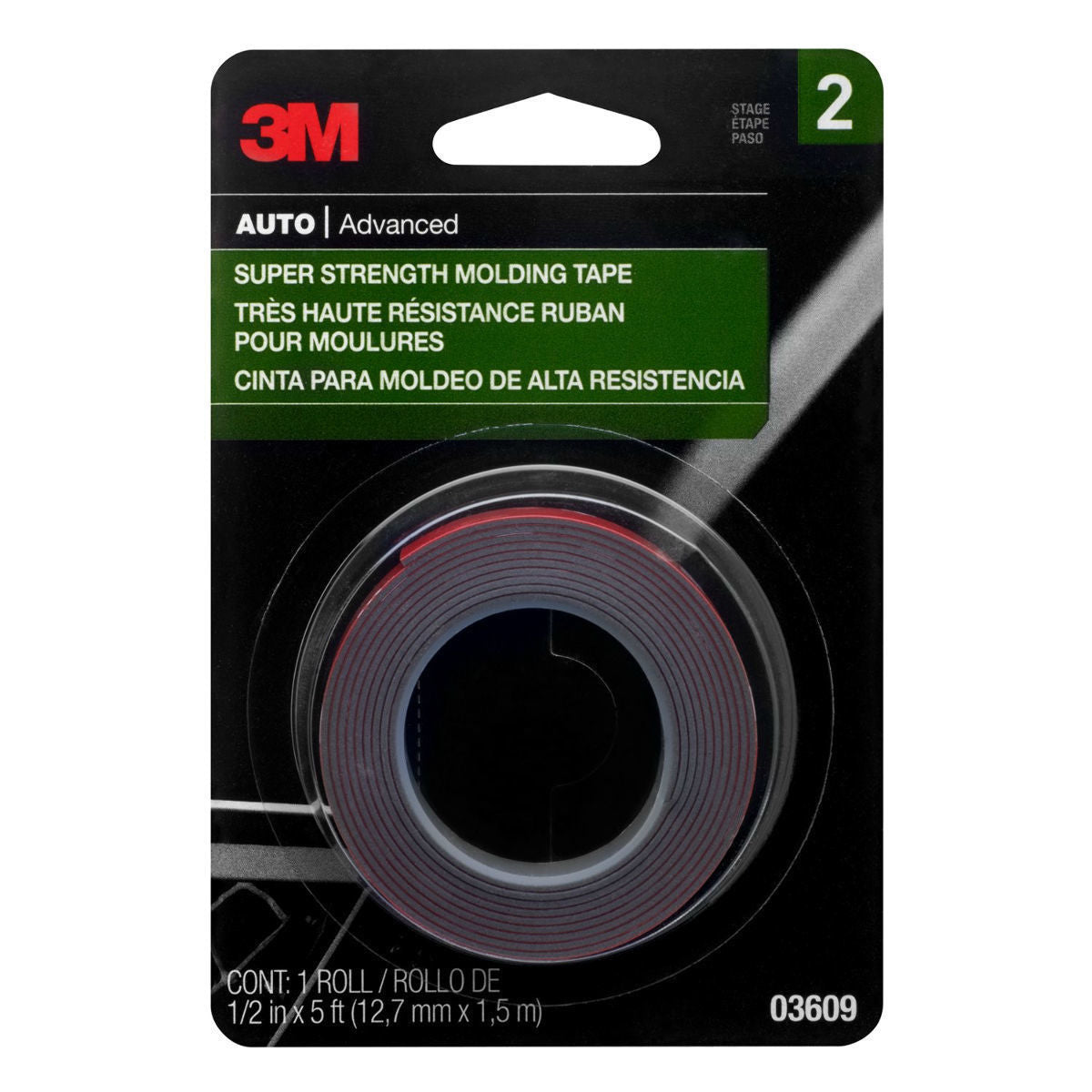 3M™ 03609NA Automotive Super Strength Molding Tape, 1/2" x 5'