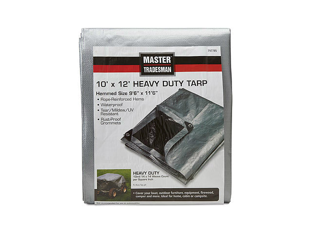 Master Tradesman 797785RD Polyethylene Storage Tarp Cover, 10'x12', Silver/Black
