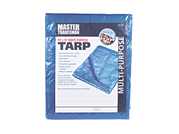 Master Tradesman MT-10-X-20-BLUE Polyethylene Storage Tarp Cover, 10' x 20', Blue