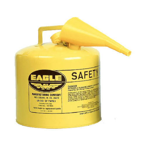 Eagle UI-50-FSY Type I Safety Can with F-15 Funnel, 5 Gal, Yellow